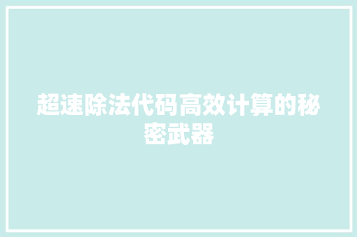 超速除法代码高效计算的秘密武器