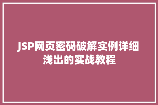 JSP网页密码破解实例详细浅出的实战教程